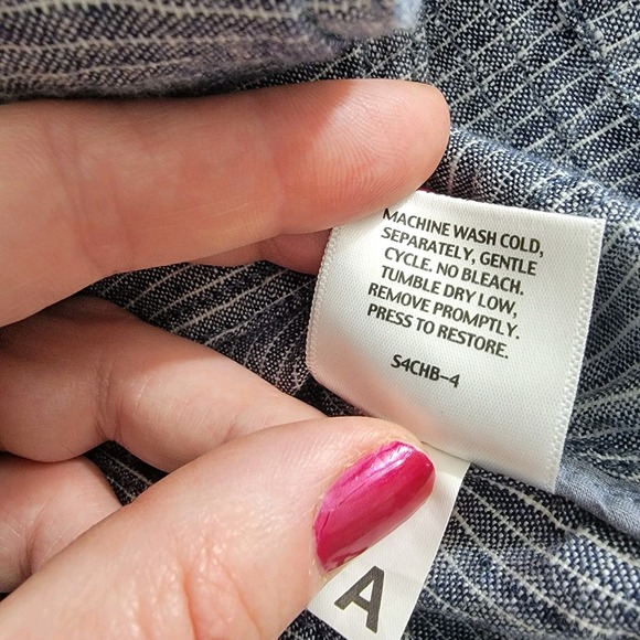 EILEEN FISHER Denim Blue 100% Linen Chambray Railroad Stripe Jacket Blazer Sz M - Picture 3 of 15